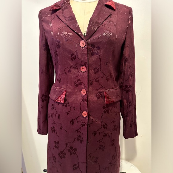 Gorgeous Dark Academia Plum Floral Jacquard Satin Boho Steampunk Coat Jacket S M - Picture 2 of 14